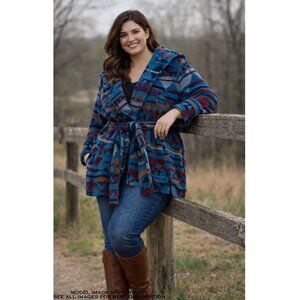 VTG Ashley Scott Wool Blend Coat 3X Hood Belt Pockets Southwestern Horse Girl